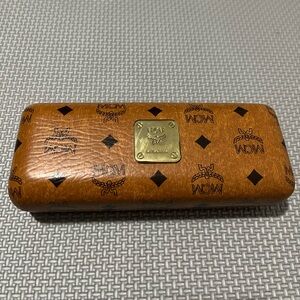 MCM Tan Logo Eyeglass Case with Gold Plaque